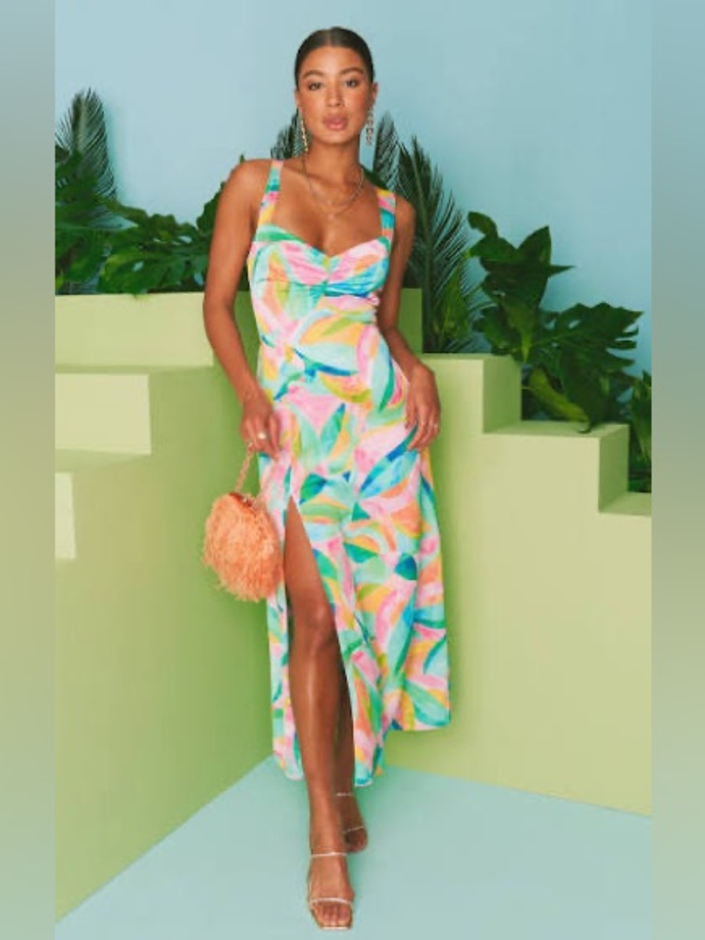 Mina Midi Dress ~ Tropicana Burst Luxe Satin